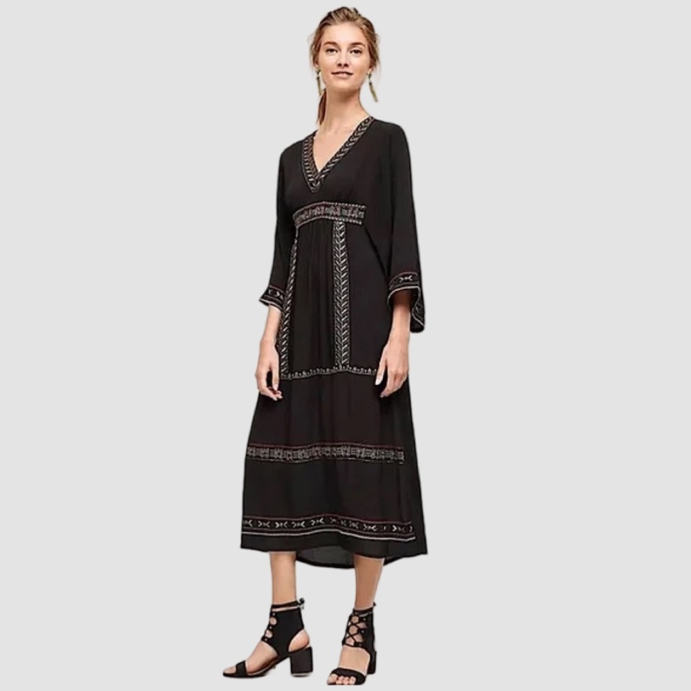 Anthropologie Merivana Embroidered Midi Dress